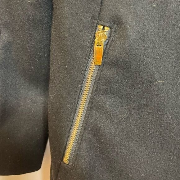 Via Spiga Black Wool Coat With Gold Full Zip & Leather Trim Inserts - Picture 8 of 13